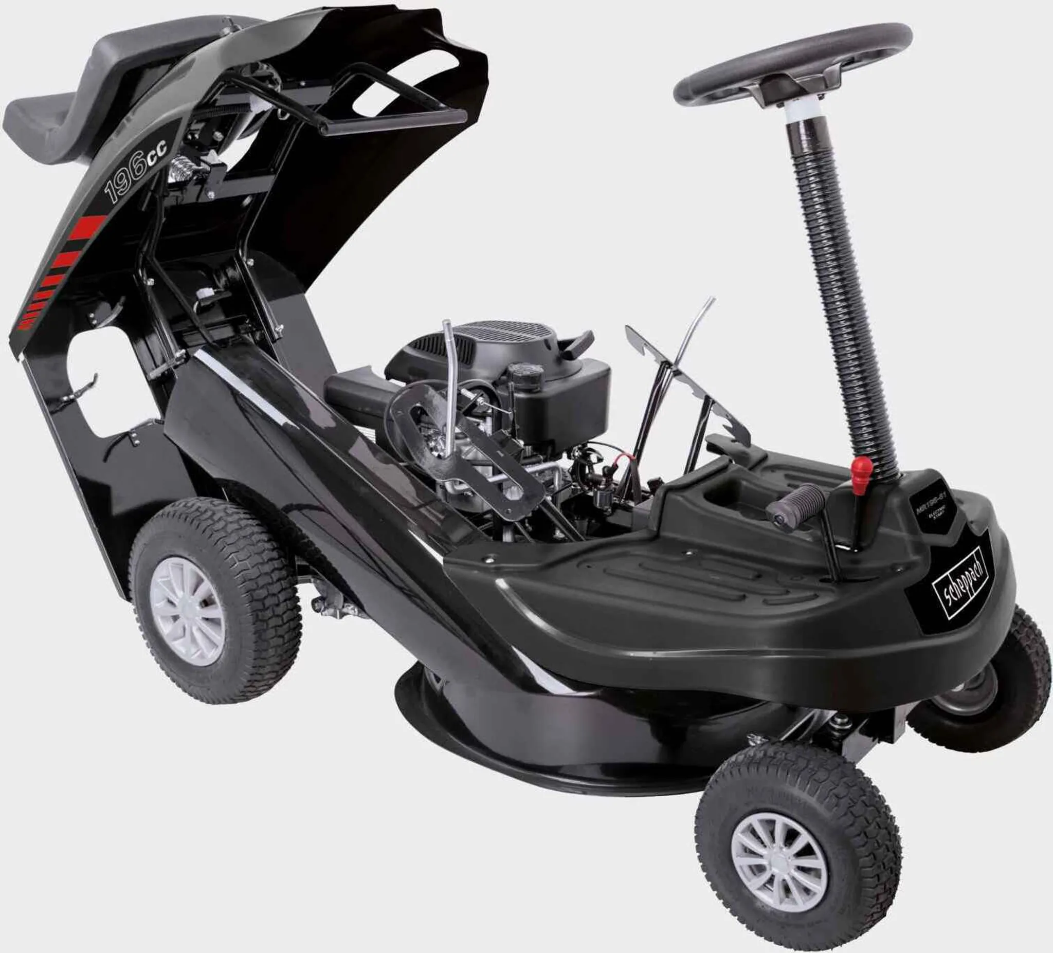 Scheppach Benzin Rasentraktor Aufsitzmäher MR196-61 | 6,5PS | Schnittbreite 61cm | 5 Höhenverstellung | E-Start | 150L | 4xVorwärts / 1xRückwärtsgang – Bild 6