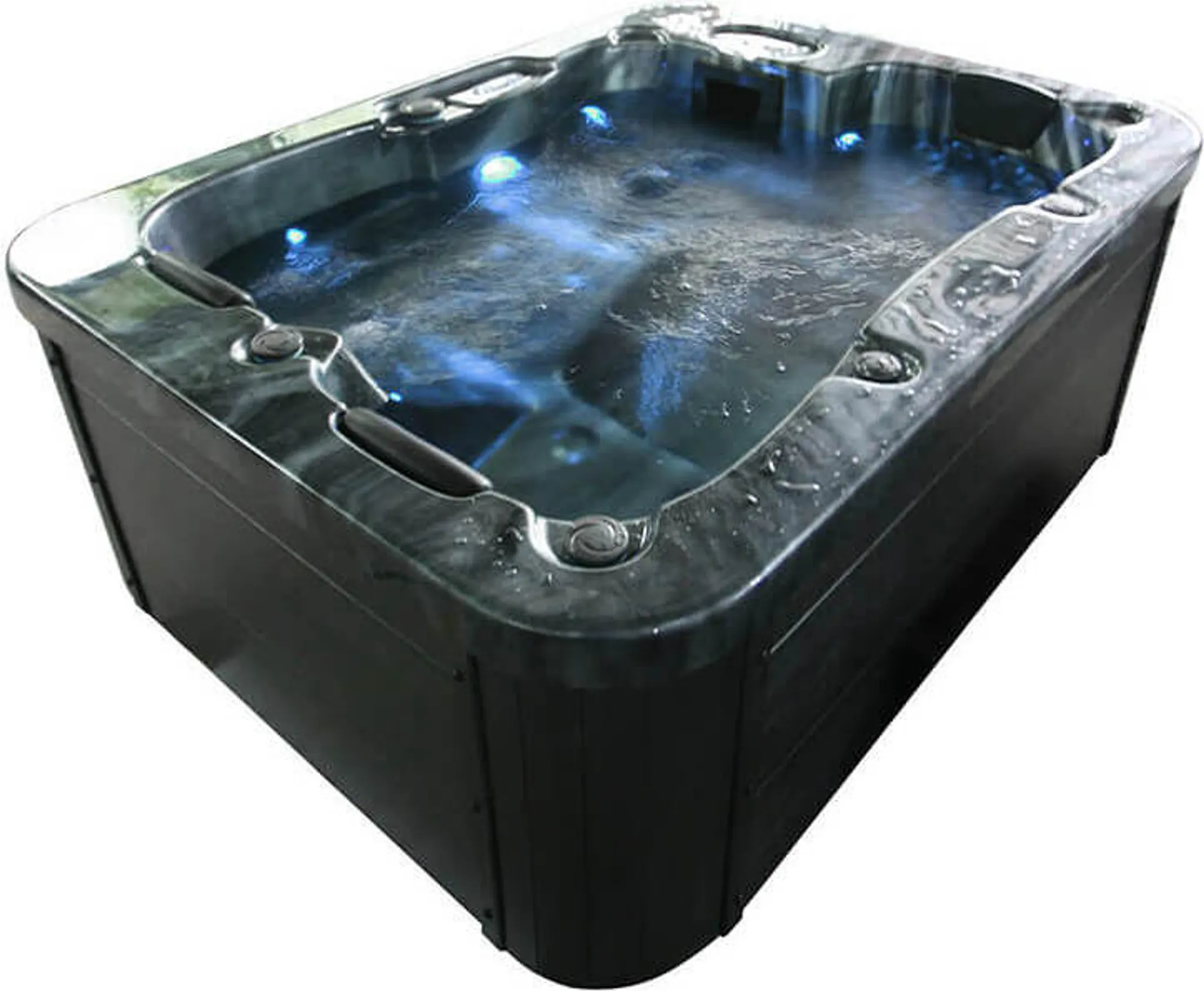 HOME DELUXE - Outdoor Whirlpool - BLACK MARBLE PURE - Maße 210 x 160 x 85 cm - Inkl. Heizung, 27 Massagedüsen und 9 Lichtquellen I Außen Whirlpool Spa für 3 Personen