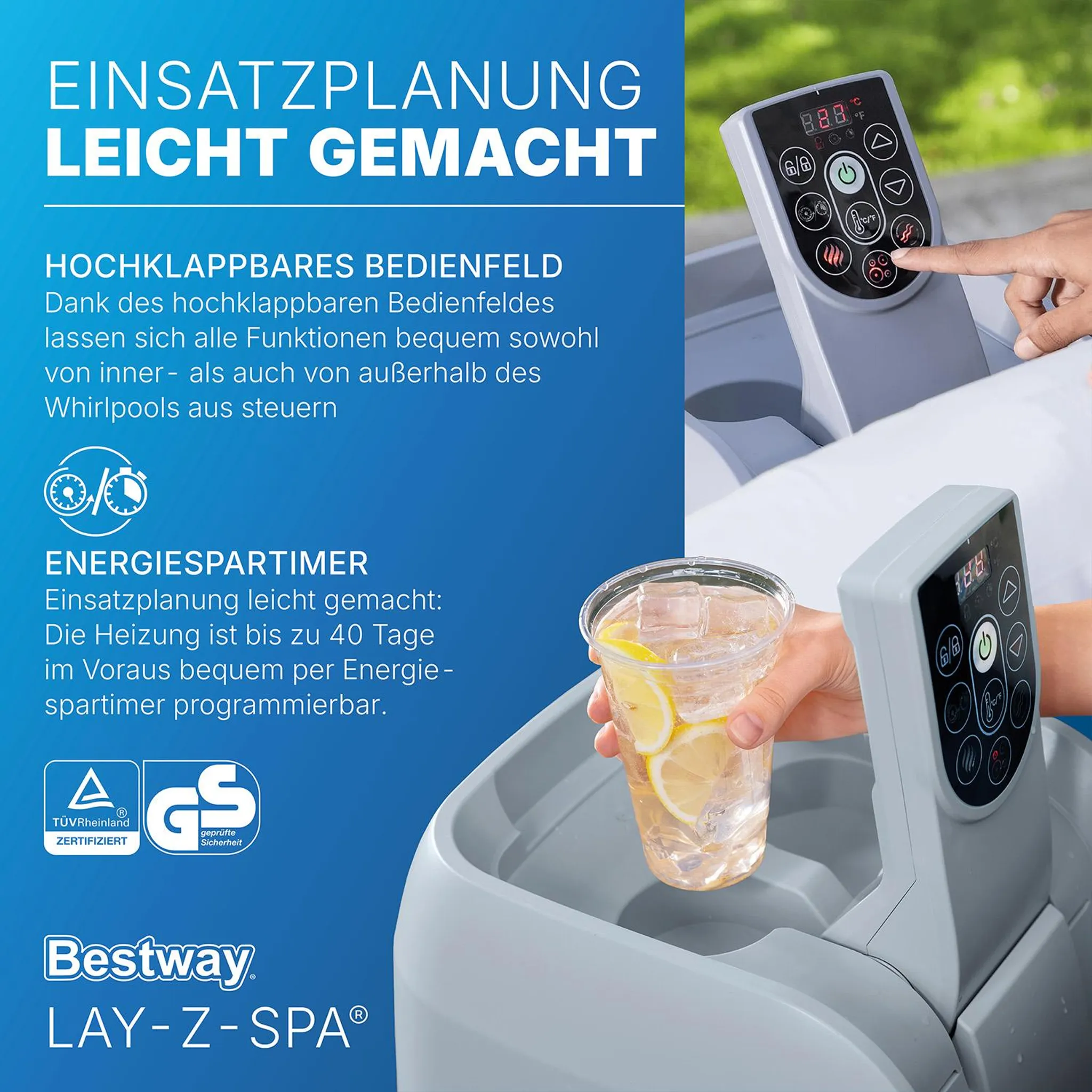Bestway® LAY-Z-SPA® Energiespar-Whirlpool Miami AirJet™ für 6 Personen Ø 196 x 66 cm, Dunkelgrün – Bild 9