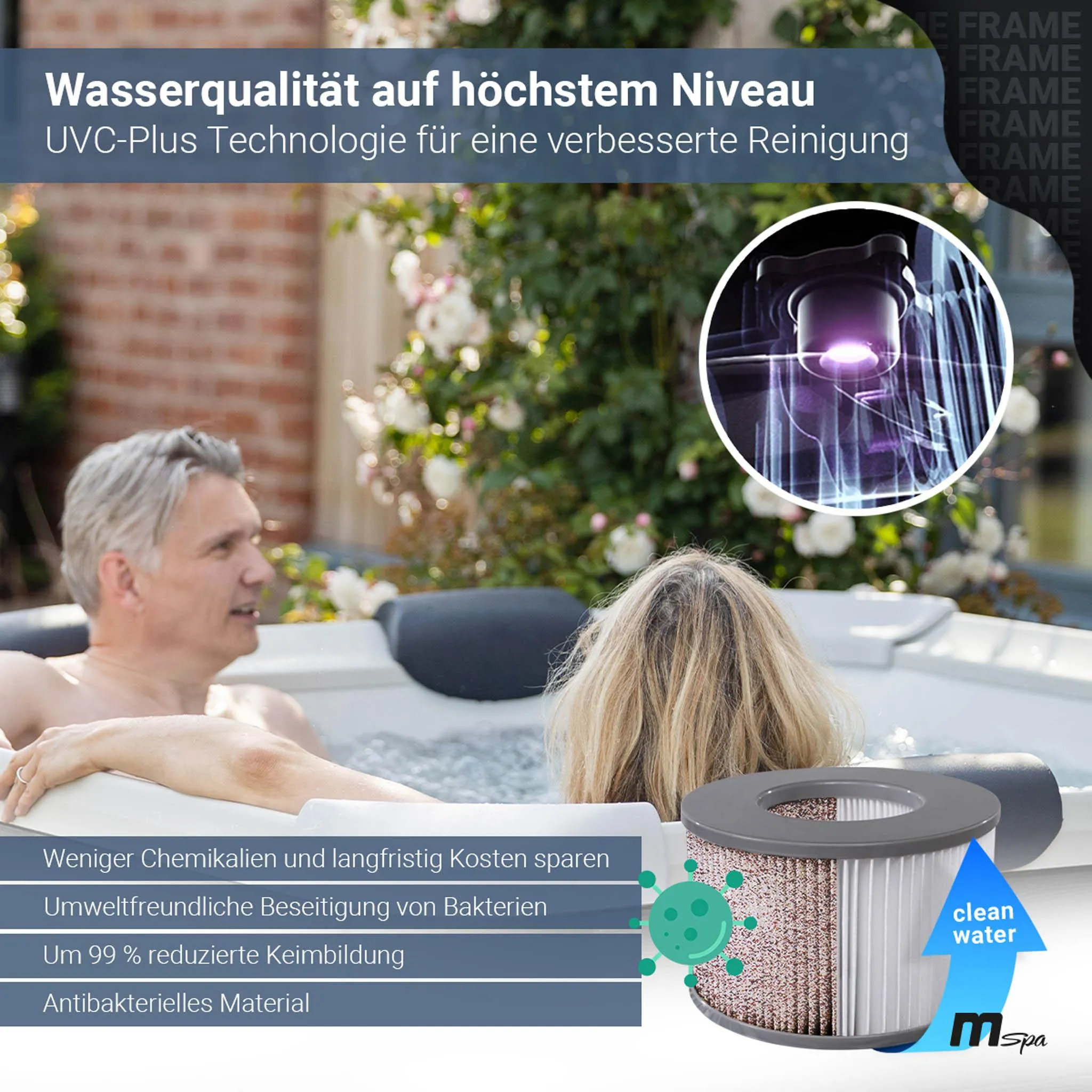 Miweba MSpa Whirlpool Frame Oslo | für 6 Personen - App Steuerung - Outdoor Pool - UVC-Reinigung - OLED Touchdisplay - mit Starterset - Sapphire – Bild 4