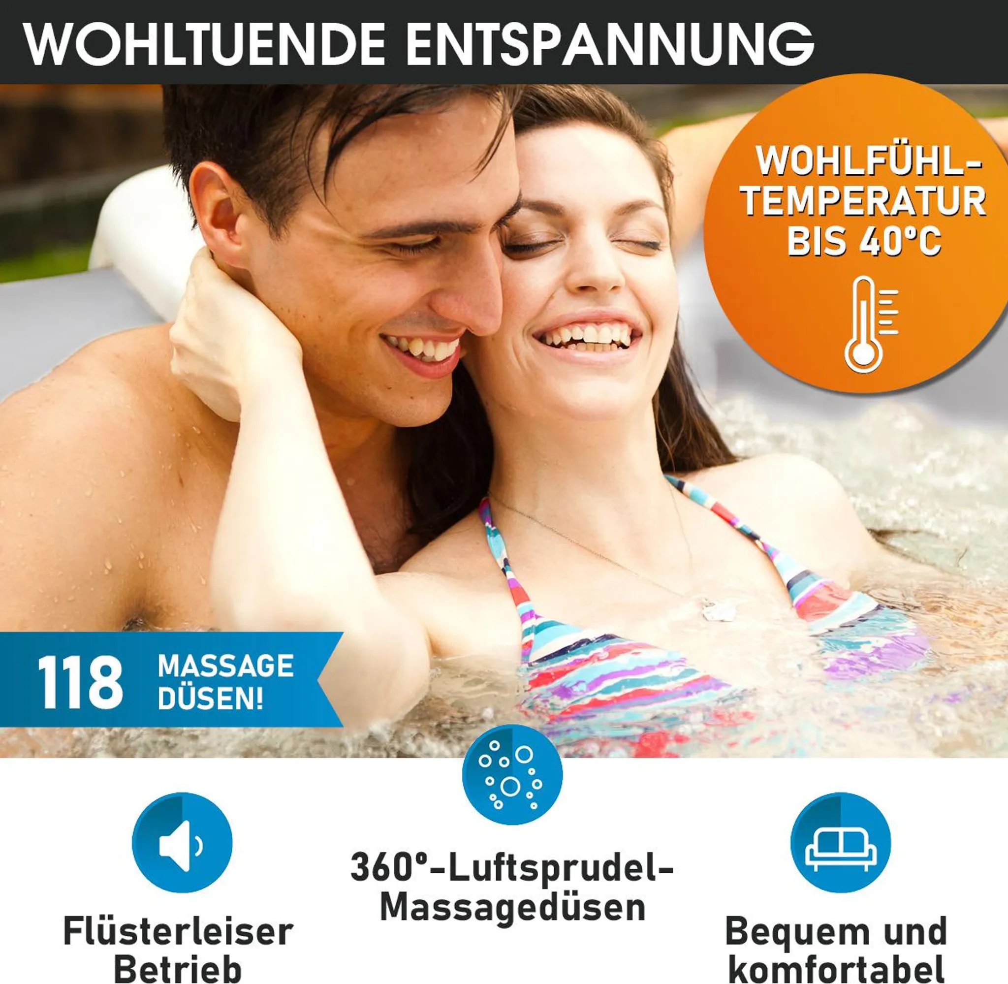BRAST Whirlpool aufblasbar MSpa Bergen für 4 Personen | Ø180x70cm | In- Outdoor Pool | Ganzjähriger Einsatz | 118 Massagedüsen | Stromsparend inkl. Energiespar-Timer – Bild 6