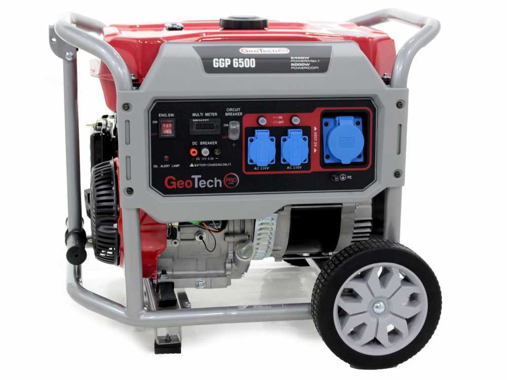 GeoTech Pro GGP 6500 - Benzin-Stromerzeuger mit Rädern und AVR-Regelung 5.4 kW - Dauerleistung 5 kW - 230V