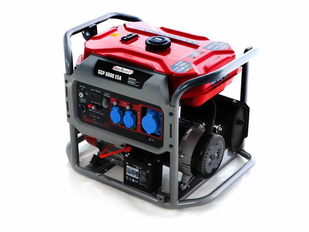 GeoTech Pro GGP 8000 ESA - Benzin-Stromerzeuger mit Rädern und AVR-Regelung und Elektrostarter 6.5 kW - Dauerleistung 6 kW - 230V