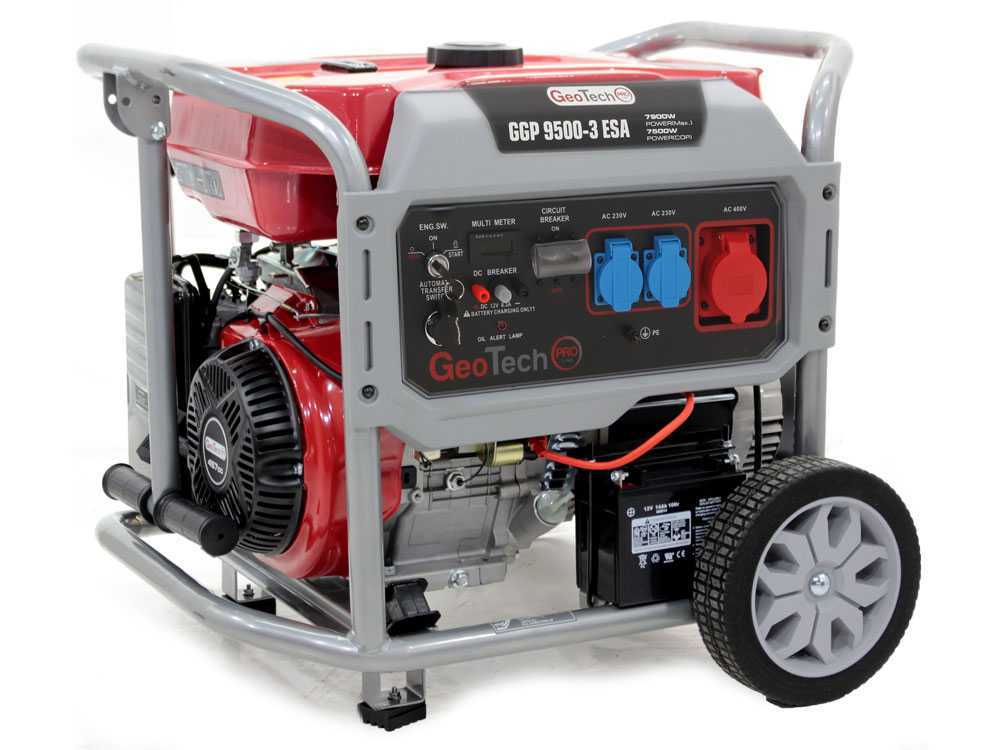 GeoTech Pro GGP 9500-3 ESA - Benzin-Stromerzeuger mit Rädern und AVR-Regelung und Elektrostarter 7.8 kW - Dauerleistung 7.5 kW Full-Power – Bild 4