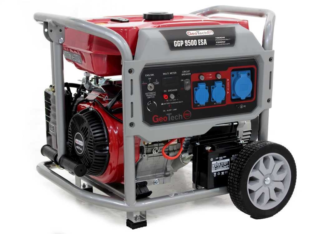 GeoTech Pro GGP 9500 ESA - Benzin-Stromerzeuger mit Rädern und AVR-Regelung und Elektrostarter 7.9 kW - Dauerleistung 7.5 kW - 230V