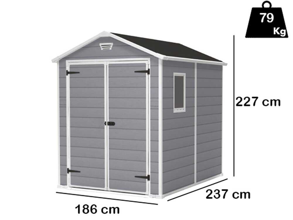 Keter Manor grau - Gartenhaus - mit Seitenfenster - 186x237x227 cm