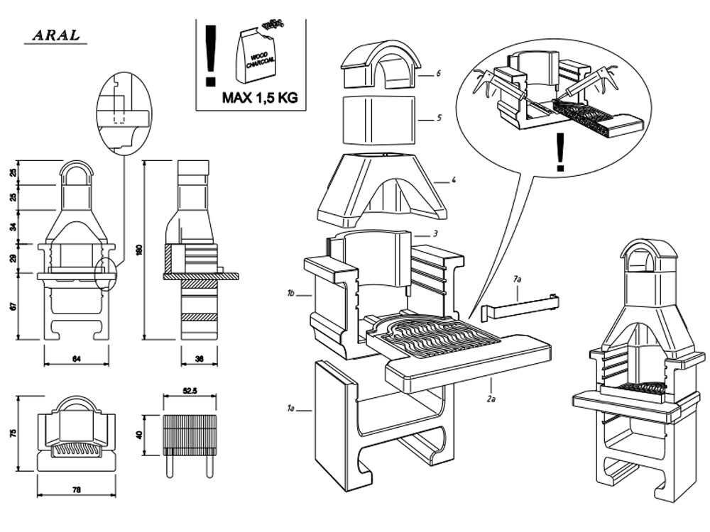 Palazzetti Aral GR - Holzkohle-Grillkamin aus Beton - Grillfläche 53x40 cm – Bild 3