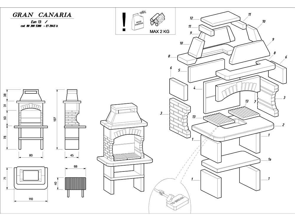 Palazzetti Gran Canaria - Grillkamin aus Beton - Grillrost 68x40 cm – Bild 2