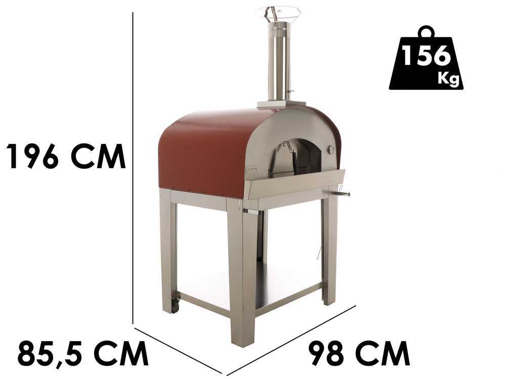 Seven Italy Eros - Holzbackofen für draußen mit fahrbarem Untergestell - Rot