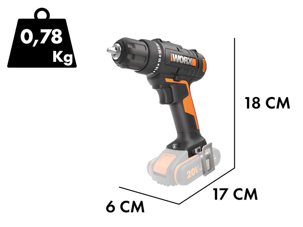 Worx WX100.9  - Akku-Bohrschrauber 20V - SOLO - ohne Akku und Ladegerät